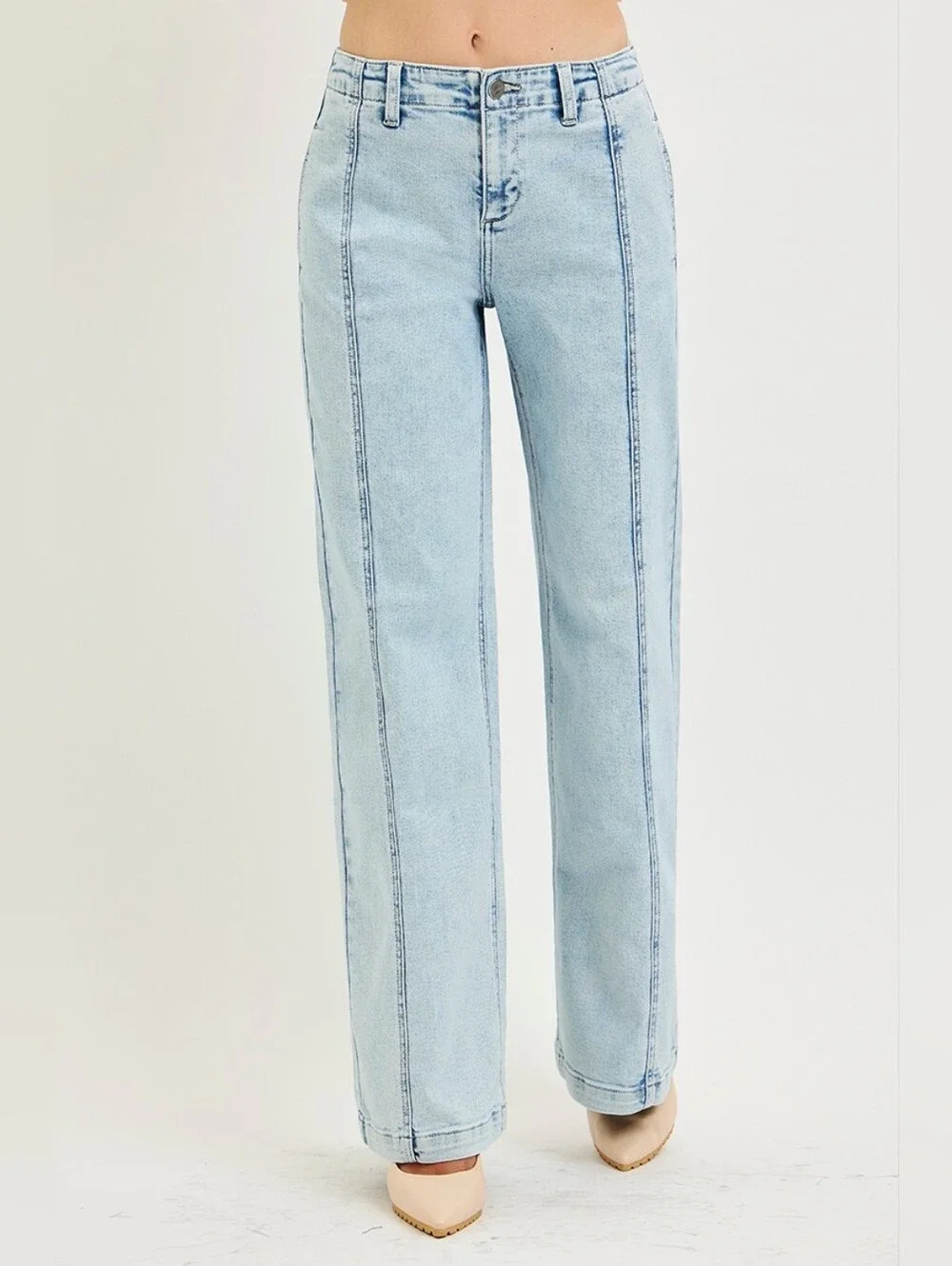 RISEN HR Light Wash Wide Leg Jeans Slouchy Relaxed Seam Detail Various NEW